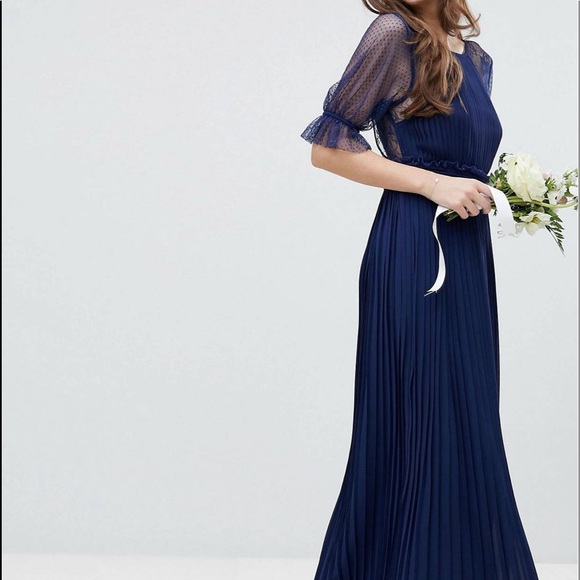 ASOS Dresses & Skirts - ASOS Pleated Maxi Dress Spot Mesh Frill Detail